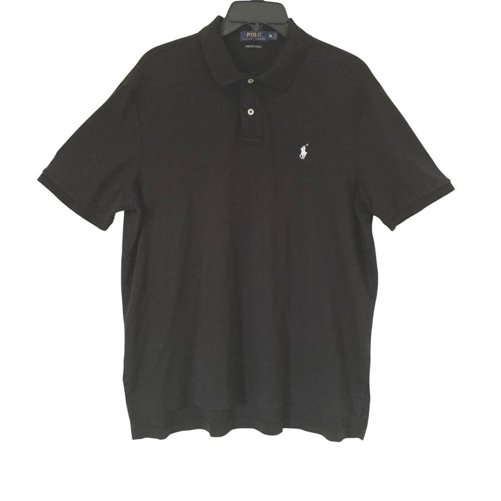 Polo Ralph Lauren Pima Soft Touch Black Polo Shirt Mens XL White Pony Logo